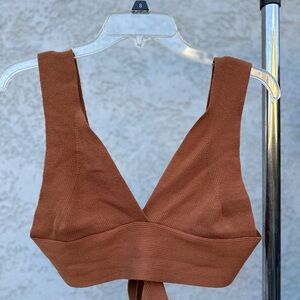 Brown Ribbed Crop Top